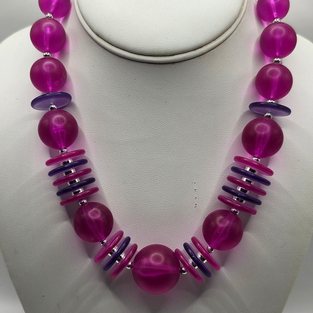 Vintage Pink and Purple Frosted Acrylic Bead Statement Necklace